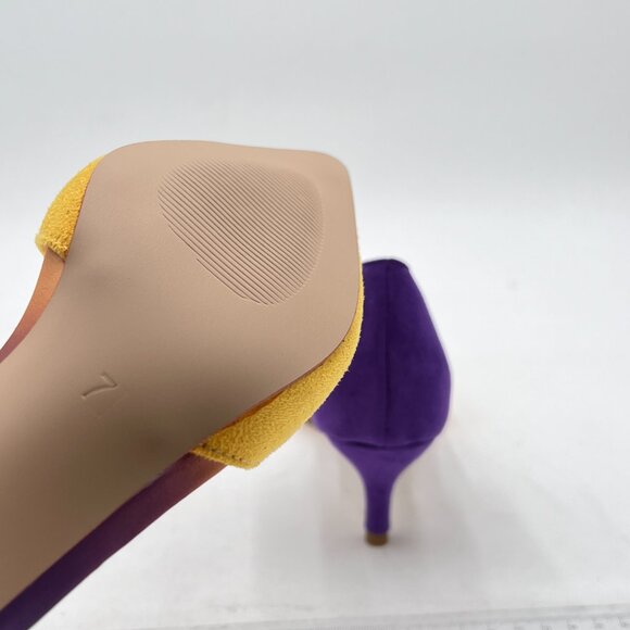 FOWT Yellow And Purple Pointed Toe Kitten Heel Two Toned D'Orsay Dress Pumps - Picture 5 of 7